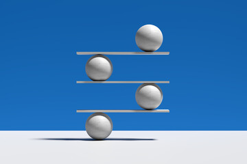 Harmony, balance, equilibrium and stability concepts. Spheres balancing on a seesaw.