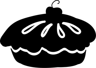 Silhouette of fruit cherry pie, element of Thanksgiving day festive table decoration. Cherry pie contour holiday symbol. Simple black shape vector icon isolated on white background