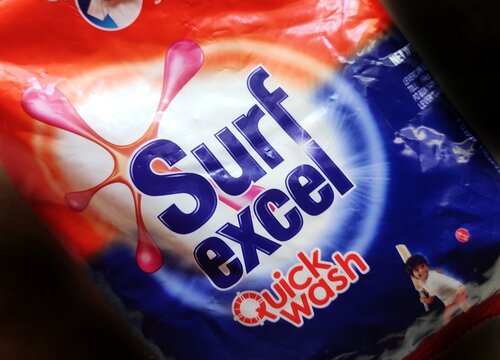 Guwahati, Assam, India - September 30, 2023 : Surf Excel Quick Wash Detergent Powder with Lemon and Bleach to Remove tough stains on clothes.