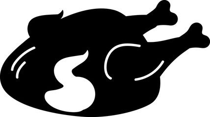 Silhouette of roast turkey on a platter, element of Thanksgiving day festive table decoration. Roast turkey contour holiday symbol. Simple black shape vector icon isolated on white background