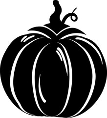 Silhouette of whole pumpkin, element of Thanksgiving day festive table decoration. Whole pumpkin contour holiday symbol. Simple black shape vector icon isolated on white background