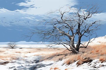 Fototapeta na wymiar Winter Windswept Trees - Generative AI
