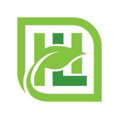 LH letter eco logo with leaf or HL modern logo, icon, letter, initials, and monogram logo design.