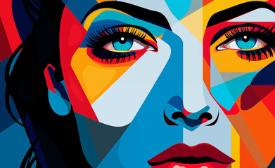 Captivating geometric pop art portrait illustration, using a vibrant and colorful palette.