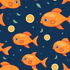 Naklejka premium cute Cartoon of orange fishs, pattern for seamless