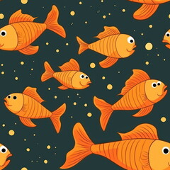 Fototapeta premium cute Cartoon of orange fishs, pattern for seamless