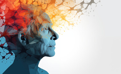 Powerful and evocative silhouette artwork that portrays the mental health journey of an older woman. - obrazy, fototapety, plakaty