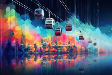 Ski Lifts and Gondolas - Generative AI - obrazy, fototapety, plakaty