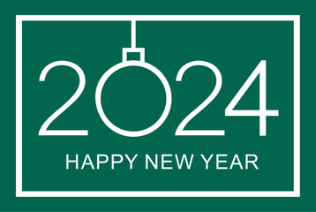 Happy new year 2024 greeting card design. Isolated vector illustration on green background.