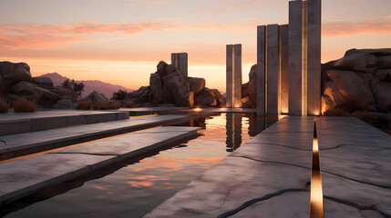 3D rendering abstract futuristic building and spa background, Scene for car presentation