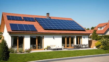 Fototapeta na wymiar Solar panels on house roof, solar panel product concept