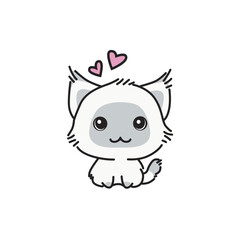 vector white hearted kitten flat design
