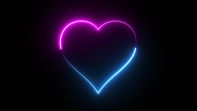 Abstract Blue and Pink Romantic Neon Glowing Light Animated Love Symbol. Seamless loop