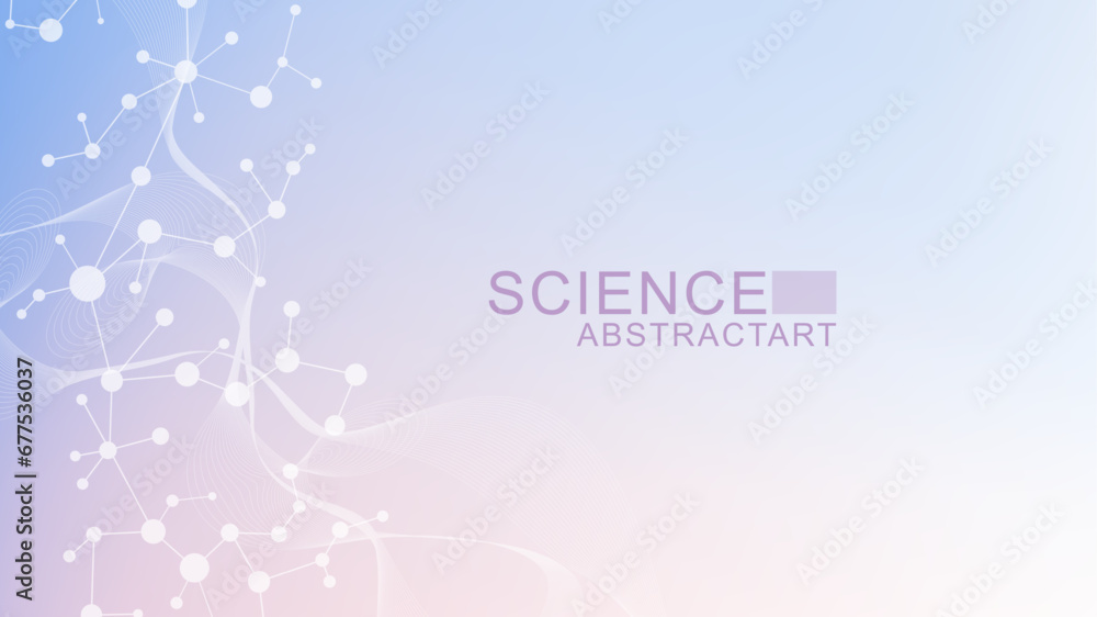Poster modern abstract molecules structure for science or medical background. dna helix or atom visualizati