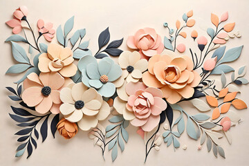 Minimalist wall art pastel colored flower composition