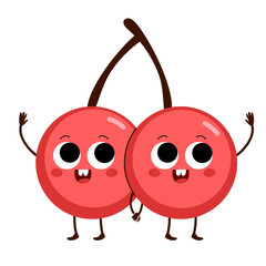 Cute funny Cherry kawaii character mascot vector illustration isolated on white background