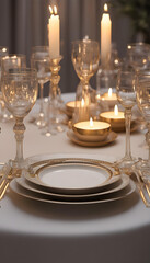 Elegant candlelight dinner table setting at reception