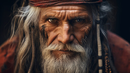 Portrait of old man with grey hair, close up view