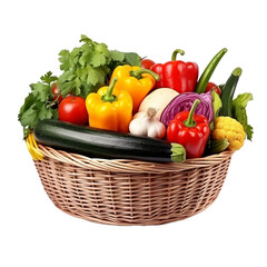 Basket full of vegetables isolated on transparent background