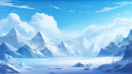 Fototapeta na wymiar Snow mountain landscape with blue sky
