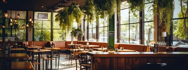 Gordijnen picture of restaurant interior and exterior business house home restaurants lifestyle indoors. © Goojournoon