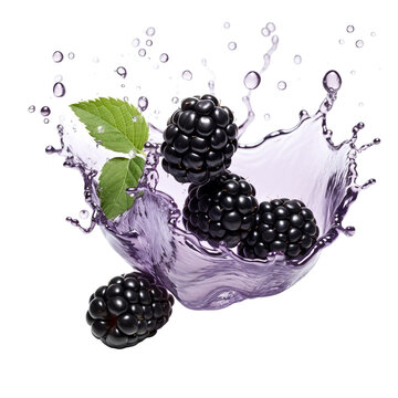 Blackberries milk splash floating isolated on transparent background