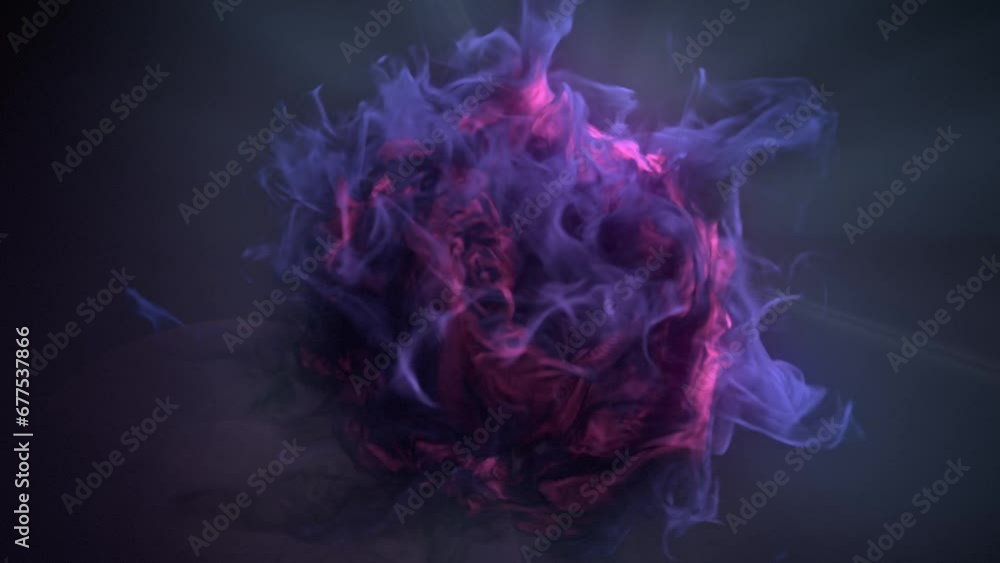 Aufkleber Purple-pink explosion on dark background.3d rendering loop animation 4K