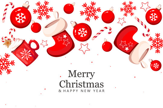 Merry Christmas and Happy New Year. Christmas background with Christmas balls.Festive Christmas background.Vector illustration.