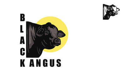 BLACK ANGUS COW HEAD LOGO, silhouette of big and healthy cow head vector illustrations