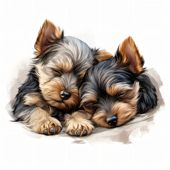 Sleepy Yorkshire Terriers Clipart isolated on white background