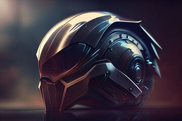 Concept of a futuristic motorcycle helmet on a blurry background. - obrazy, fototapety, plakaty