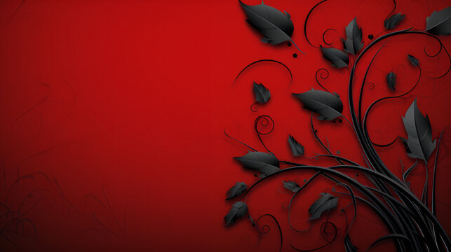 Red background image with black flowers | generative AI