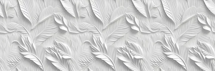 Foto op Plexiglas White geometric floral leaves 3d tiles wall texture background illustration banner panorama, seamless pattern © Corri Seizinger