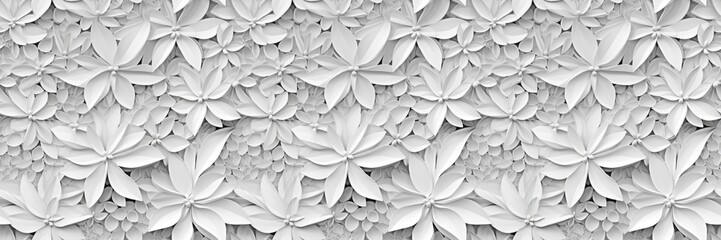 White geometric floral leaves 3d tiles wall texture background illustration banner panorama, seamless pattern