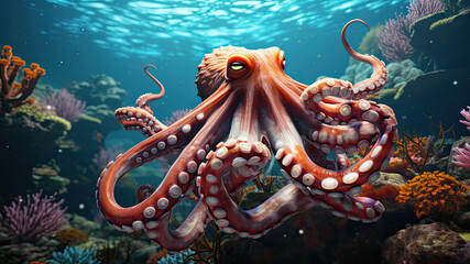 octopus in the aquarium - obrazy, fototapety, plakaty