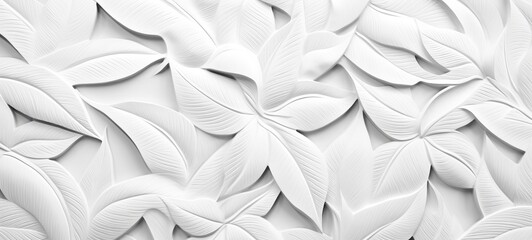 White geometric floral leaves 3d tiles wall texture background illustration banner panorama....