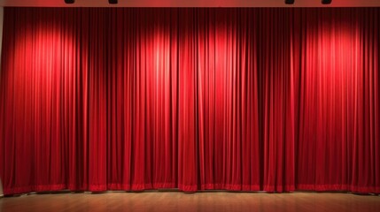 Red Velvet Theater Curtain on Empty Stage Background
