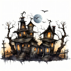 Fototapeta na wymiar Spooky Cottages Clipart isolated on white background