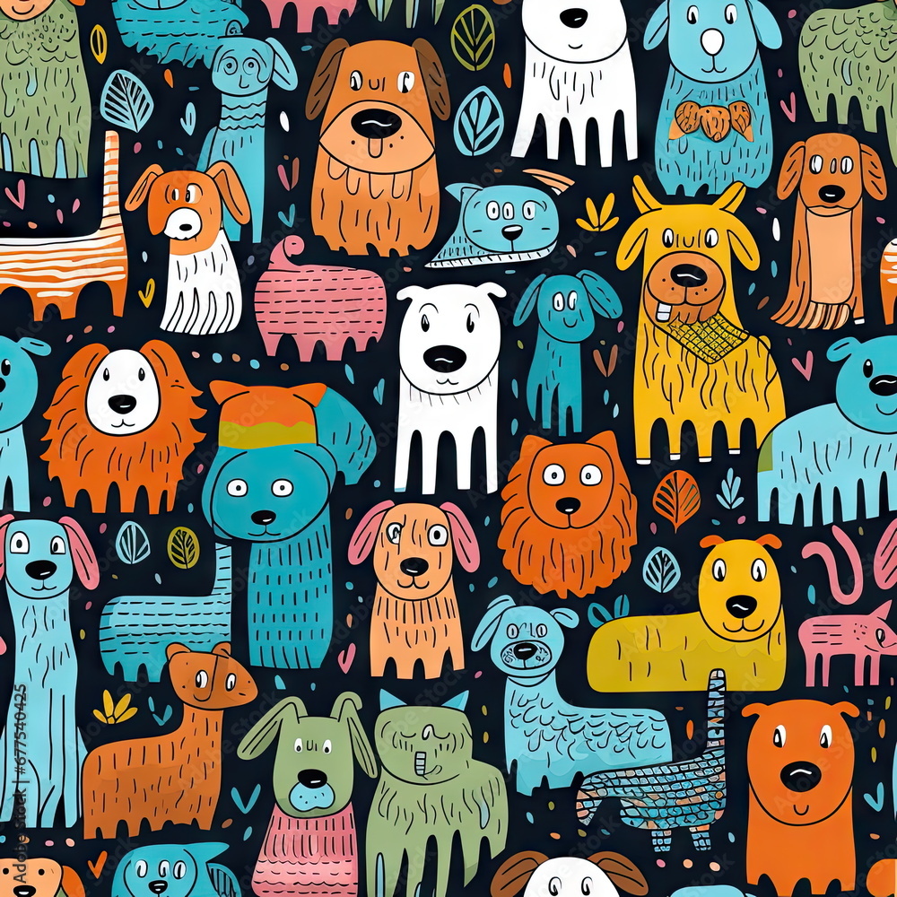 Sticker seamless pattern of Dog