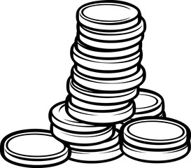 Coins stack silhouette in black color. Vector template.