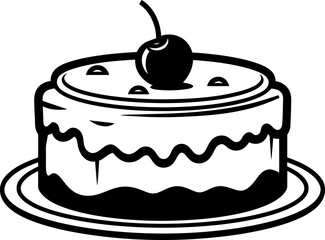 Delicious cake silhouette icon in black color. Vector template for tattoo or laser cutting.