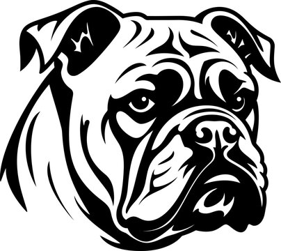 Bulldog head silhouette icon in black color. Vector template for tattoo or laser cutting.