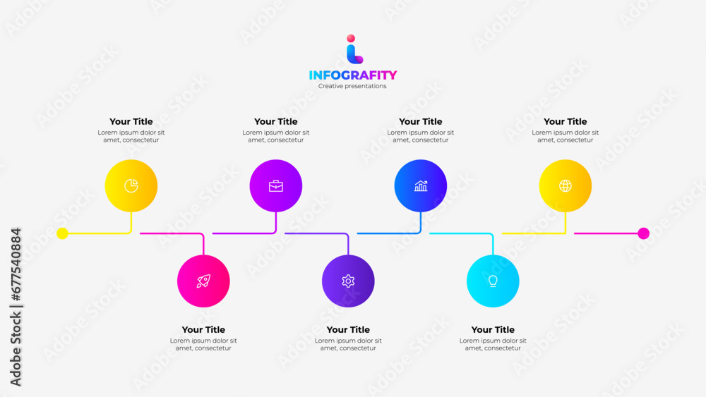 Aufkleber Thin line with 7 circles for timeline visualization. Infographic template