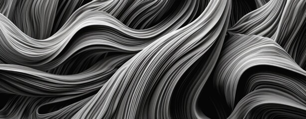 Elegant Black and White Flowing Abstract Textured Waves Design
