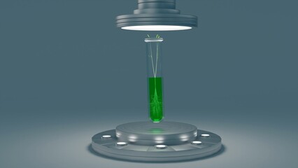 3D rendering of plant germination inside a test tube is often used in scientific research to study plant growth and development inside of incubation chamber