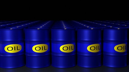 3d rendering of fossil fuel, petroleum gasoline barrels on a black background.