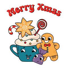 Christmas card in retro style. Marry Christmas.