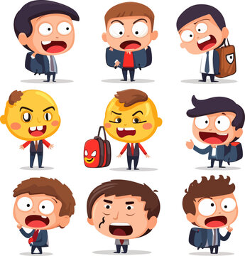 Emoticons or illustrations showing different emotions related to school life