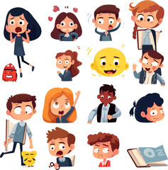 Emoticons or illustrations showing different emotions related to school life