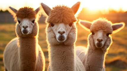 Alpacas at Sunrise in Countryside